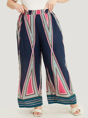 Geometric Print Pocket Wide Leg Pants