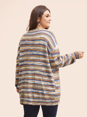 Heather Contrast Open Front Pocket Cardigan