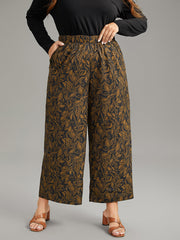 Silhouette Floral Print Elastic Waist Wide Leg Pants