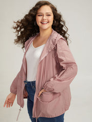 Plain Hooded Pocket Zipper Fly Drawstring Jacket