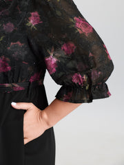 Floral Print Laser Cut Waist Tie Jumpsuit