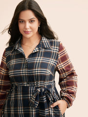 Shirt Collar Plaid Contrast Belted Dress