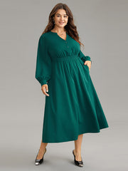 Anti-Wrinkle Shirred Gathered Notched Dress