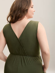 Stretchy Knit Pockets Cross Back Jumpsuit