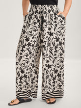 Floral Print Wide-Leg Contrast Pants