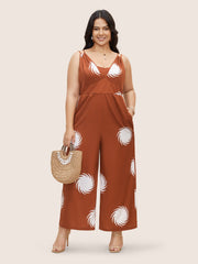 V Neck Sun Print Gathered Jumpsuit