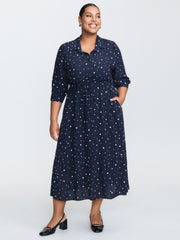 Asymmetrical Polka Dots Drawstring Midi Dress