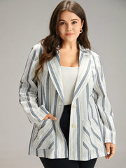 Striped Suit Collar Pocket Blazer