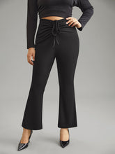 Solid Drawstring Ruched Flare Leg Pants