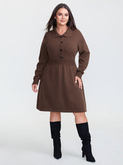 Cinched-Waist Collar Button Sweater Dress