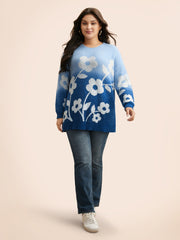 Floral Jacquard Ombre Drop Shoulder Pullover