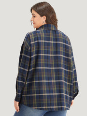 Plaid Lapel Collar Pocket Zipper Fly Coat