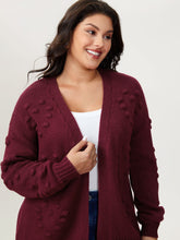 Heart Textured Lantern Sleeve Knit Cardigan