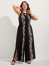 Floral Halter Neck Slit Hem Jumpsuit