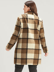 Plaid Suit Collar Double Breasted Pocket Blazer