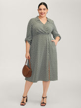 Geometric Print Split Wrap Collar Maxi Dress