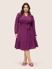 Solid Lace Panel Cut Out Belted Gathered Dress