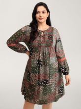 Floral Patchwork Shirred Pockets Midi Dress