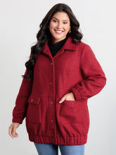 Textured Fuzzy Button Stretchy Hem Jacket