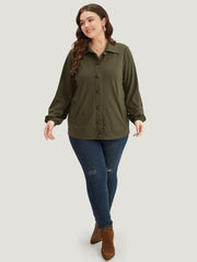 Plain Slant Pocket Button Up Elastic Cuffs Jacket