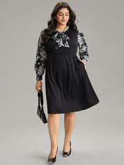Geo Graphic Knot Neck Patchwork Elastic Waist Dress
