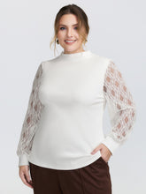 Sheer Lace Trim Mockneck Knit Top