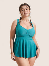 Solid Heart Neckline Ruched Swim Top