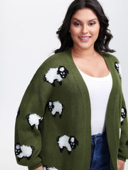 Flocked Lamb Curvy Hem Jacquard-Knit Cardigan