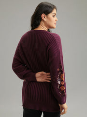 Floral Embroidered Plisse Drop Shoulder Pullover