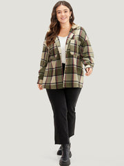 Plaid Hooded Drawstring Pocket Coat