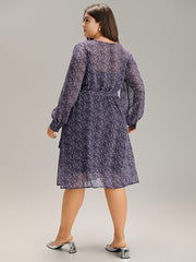 Geometric Mesh Elastic Waist Belted Dress