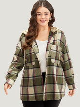 Plaid Hooded Drawstring Pocket Coat