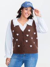 Heart Print Button Front Cardigan Vest