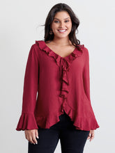 Ruffled V-Neck Curvy Edge Blouse