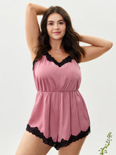 Satin Lace Trim Color Contrast Sleep Romper