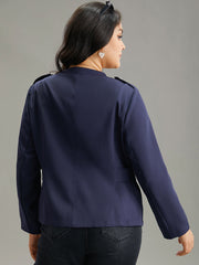 Plain Button Detail Notched Zipper Blazer