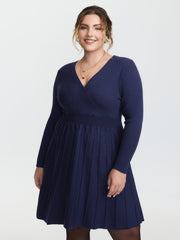 Supersoft Wrap Neck Cinched-Waist Sweater Dress