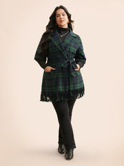 Plaid Tassel Trim Pocket Belted Jacket