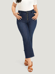 Plain Button Fly High Rise Bootcut Jeans