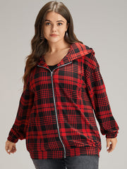 Plaid Zipper Hooded Jacket