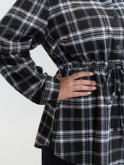 Plaid Print Adjustable Waist Button-Down Shirt