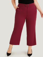 Solid Button Detail Slant Pocket High Rise Pants