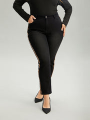 Sequin Patchwork Black Wash Straight Leg Jeans