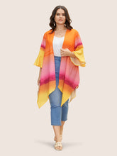 Ombre Ruffle Sleeve Asymmetrical Hem Kimono