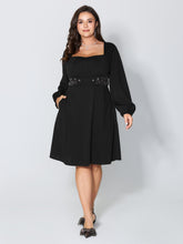 Sequin Embroidery Waist-Defining Pocket Knee Dress