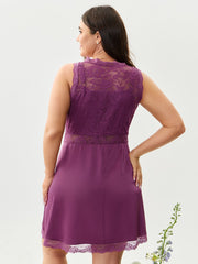 Satin Sheer Lace V-Neck Sleep Dress