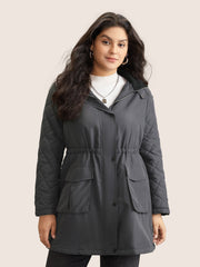 Solid Flap Detail Elastic Waist Quilted Coat