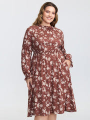 Floral Print Shirred Waist Rayon Midi Dress