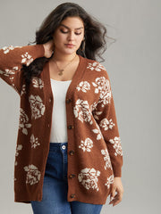 Anti-Pilling Floral Print Drop Shoulder Cardigan