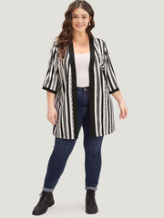 Striped Patchwork Contrast Open Front Kimono
